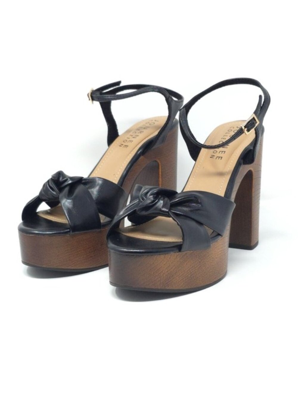 Journee Lorrica Black Knotted Platform Sandals Tru Comfort 9M